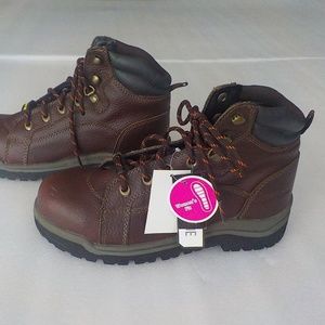 Brown Leather Heavy Steel Toe Tie Boots - NWT